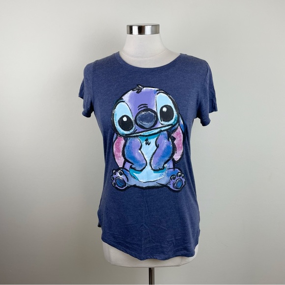Disney Lilo & Stitch Blue Short Sleeve Tee Shirt Top Women Size Small - Picture 1 of 5